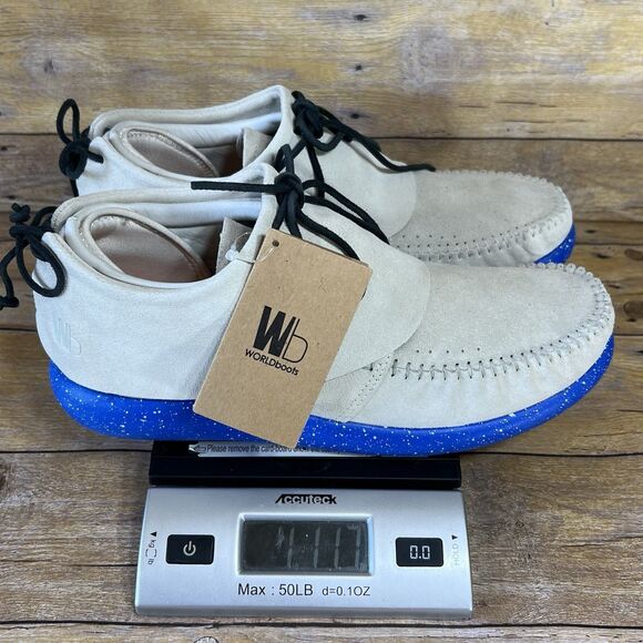 WORLD BOOTS Sz 7 Mens Moccasins 100% Leather Suede Hemera Skirt Style Beige - Picture 16 of 16